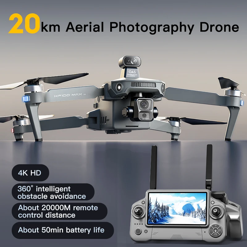 KF100 Drone Kontrol Layar 8K HD Adegan Malam Fotografi Udara Laser Menghindari Rintangan 3 Sumbu GPS Drone Lipat RC Tanpa Sikat