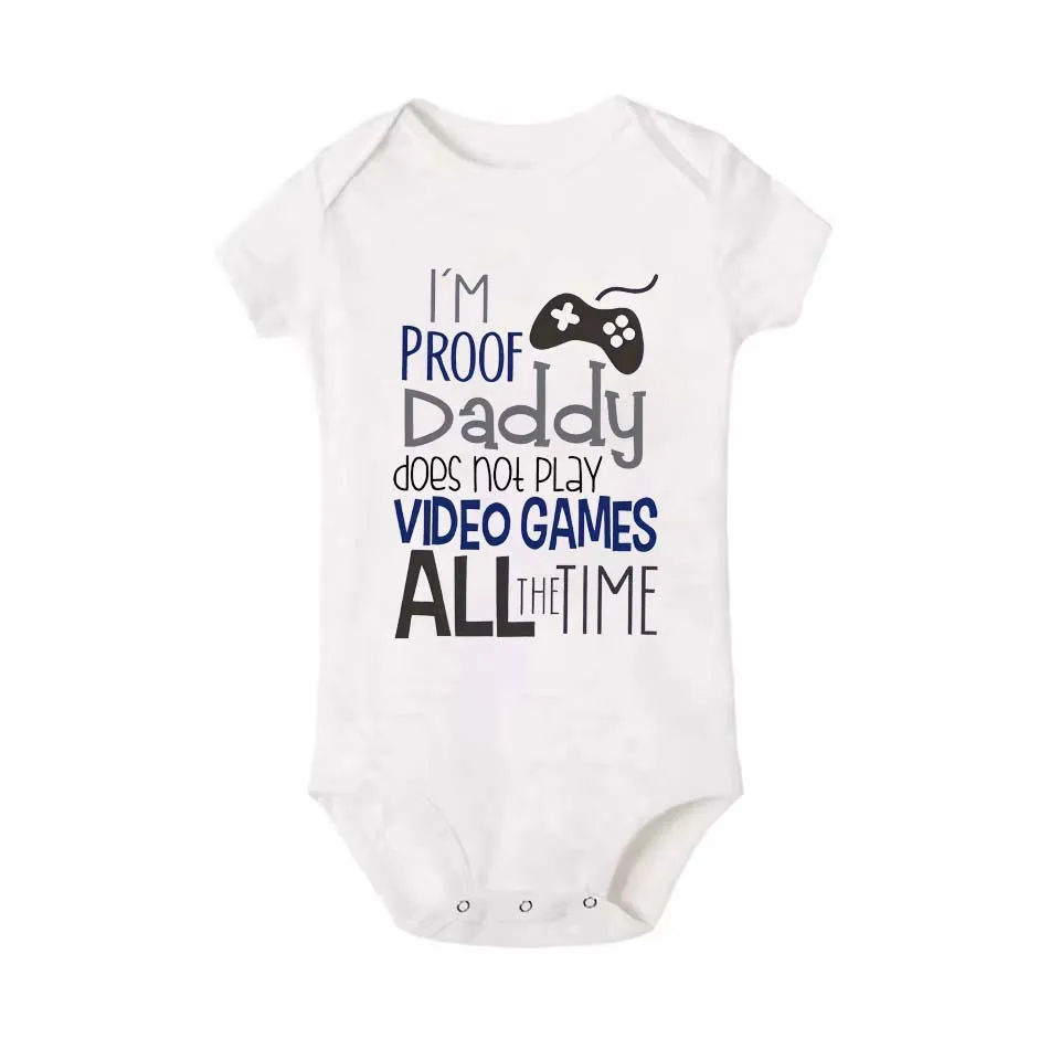 I'M PROOF DADDY DOES NOT PLAY VIDEO GAMES ALL THE TIME Game Console Print Baby Romper Newborn Short-sleeved Jumpsuit - Image 3