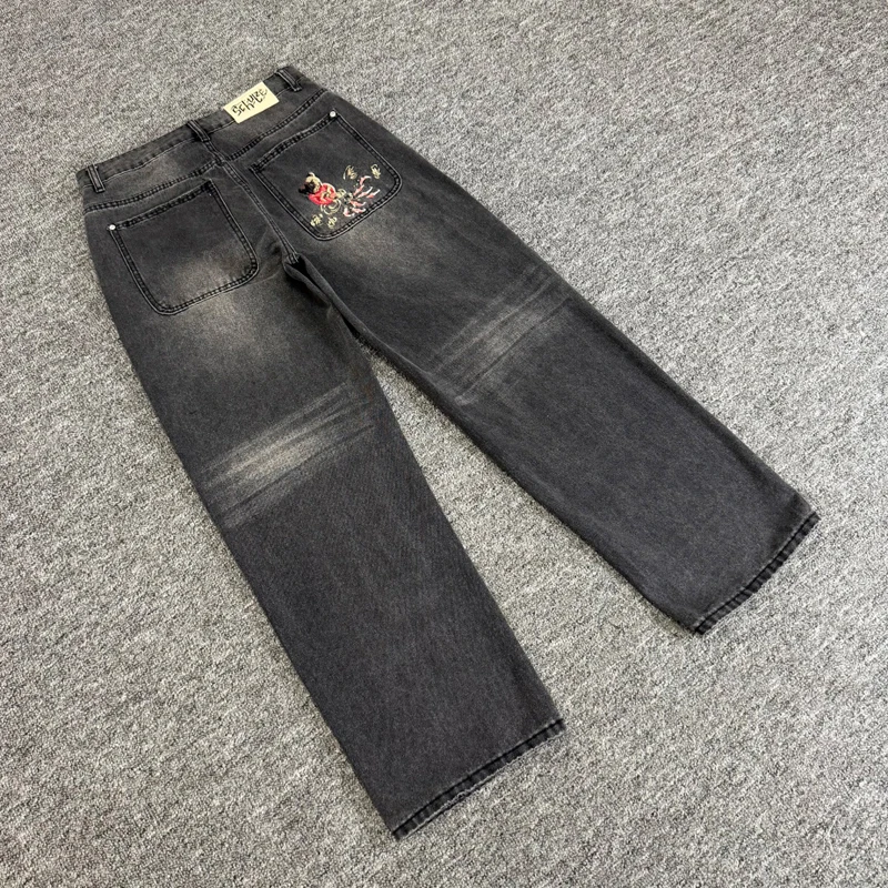 New Arrival Derschutze Jeans High Street Fashionable Carp Pond Embroidery Washed Derschutze Denim Straight-leg Pants