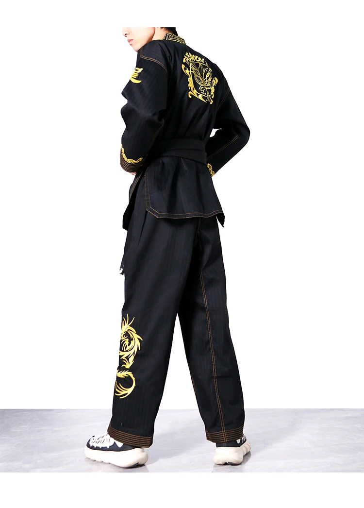 High Quality Taekwondo Uniform Black WT Dobok Tae Kwon Do MMA Martial Arts Karate Suits Embroidered Dragon Pattern