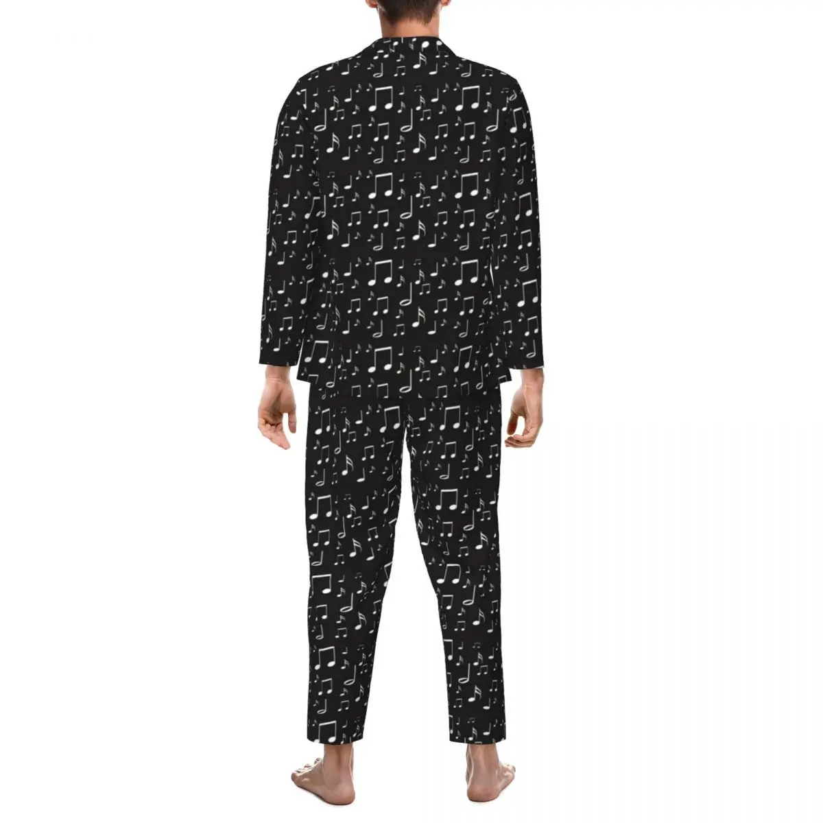 Ensemble de pyjama surdimensionné avec notes de musique pour hommes, vêtements de nuit, blanc et noir, manches longues, joli sommeil, graphique, maison trempée, décontracté, printemps