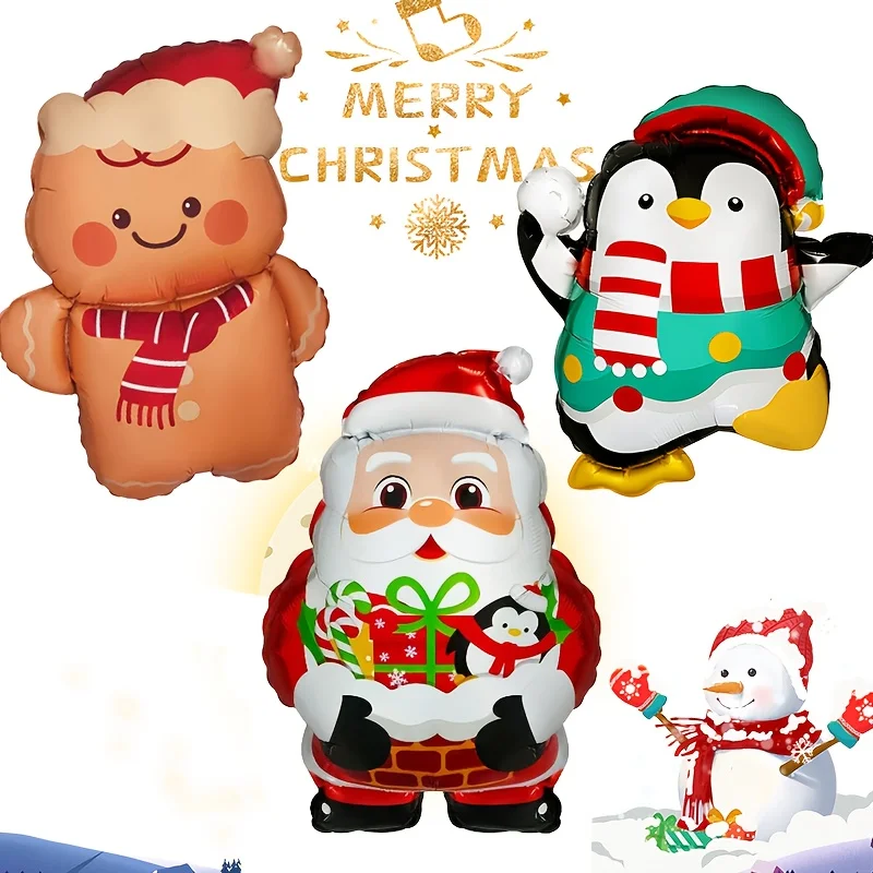 1/3 Cartoon Santa Lebkuchen-Pinguin-Folienballon, Weihnachtsthema-Party-Dekoration für den Innen- und Außenbereich