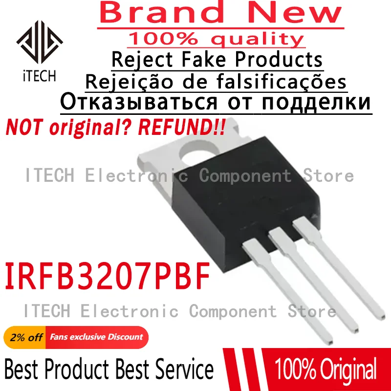 (10-50)pcs/lot Original IRFB3207PBF 75V180A IRFB3207 TO-220 MOSFET Transistor 100% New and Genuine