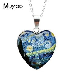 HT-0066 New Starry Night Heart Necklace van gogh pendant Fashion Heart Necklace Glass Art Picture Necklace HZ3HZ3