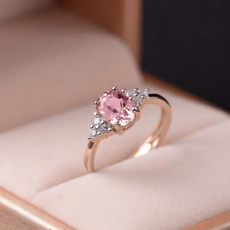 

14K Rose Silod Gold Rings for Women Christmas Ruby Pink Fine Jewelry for Luxury Wedding Bands Anniversary Rings Gift Women