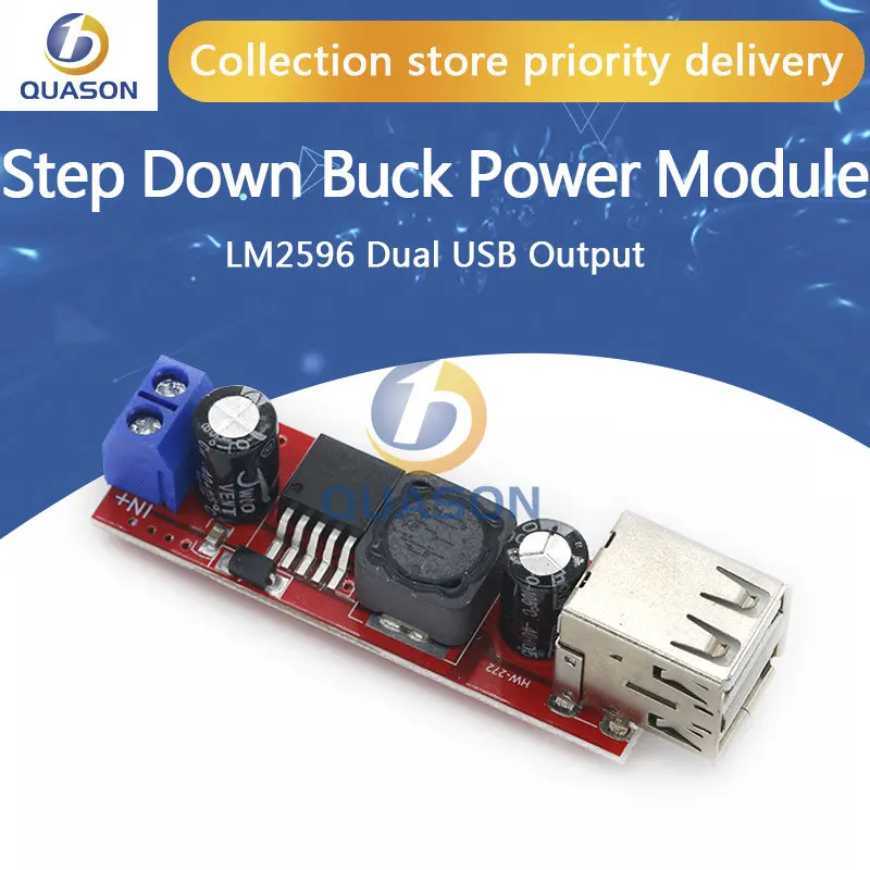 Dual USB Output DC-DC Step Down Buck Power Module 9V/12V/24V/36V to 5V USB 3A for Vehicle Charger LM2596