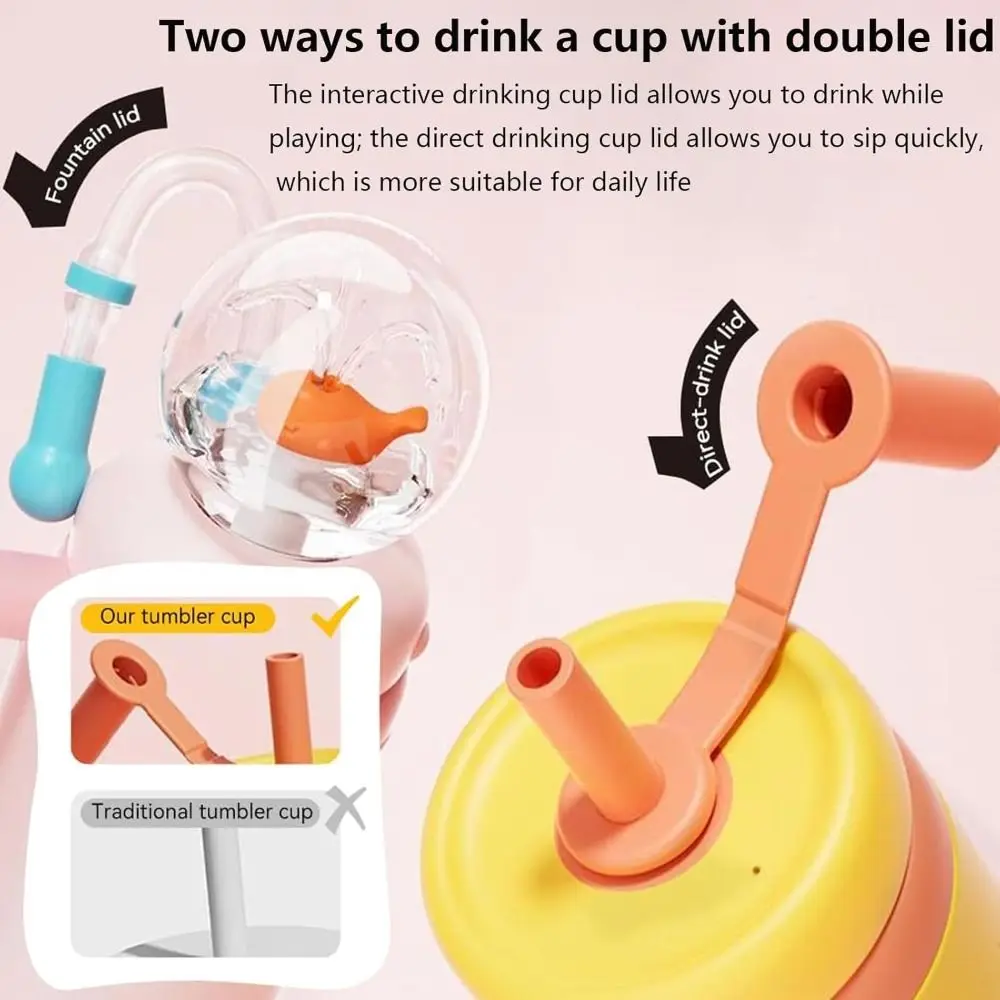 

Creative Gift Double Drinking Lid Whale Fountain Tumbler Leak Proof 710ml Insulated Water Bottle Widened Handle Whale Cup