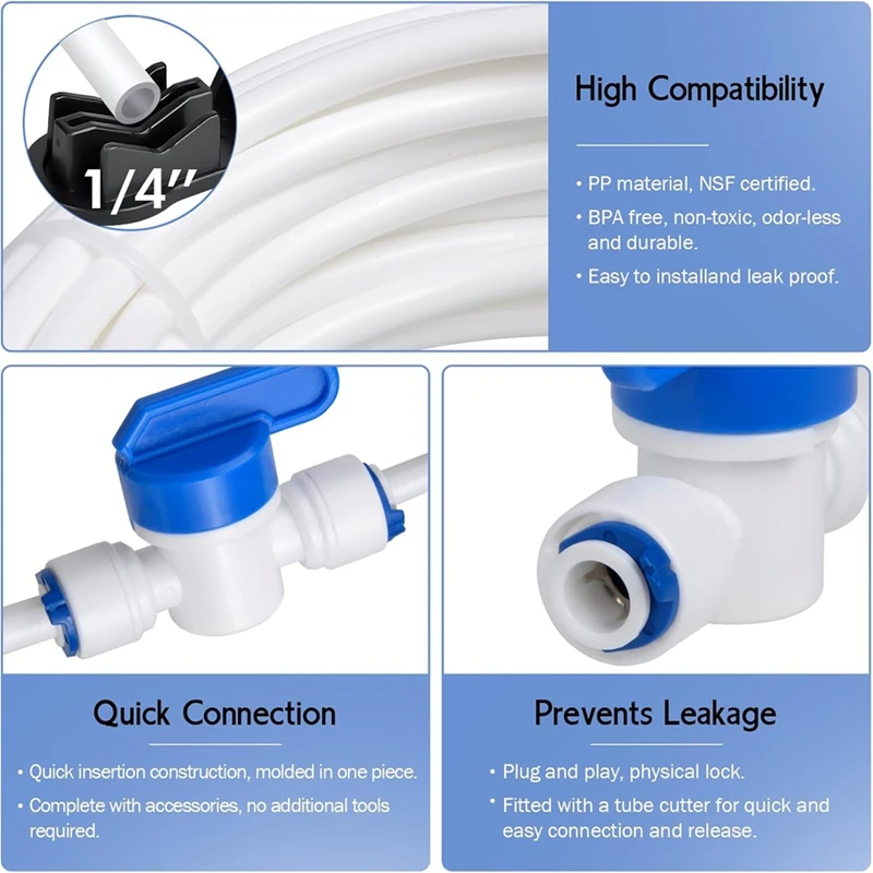 Kit de línea de agua para refrigerador de 32,8 pies, Kit de línea de agua con diámetro exterior de 1/4 pulgadas para nevera, sistema de ósmosis inversa, filtro de agua-AT64