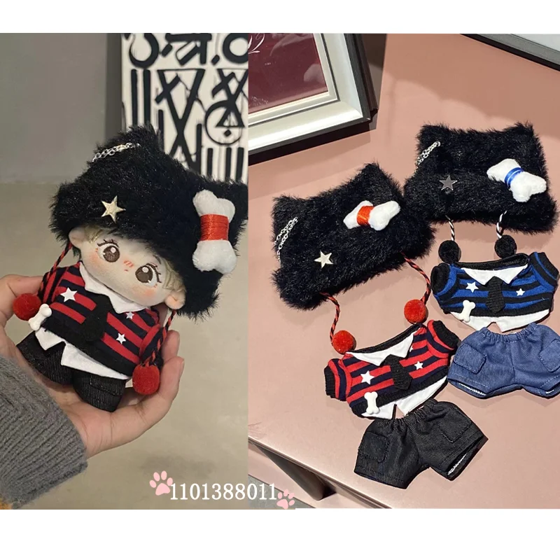 

10cm Cotton Doll Cute Stripe T-Shirt 10cm Nunu Doll Fashion Leather Jacket Devil Series Hoodie Dress Up Game Accessories