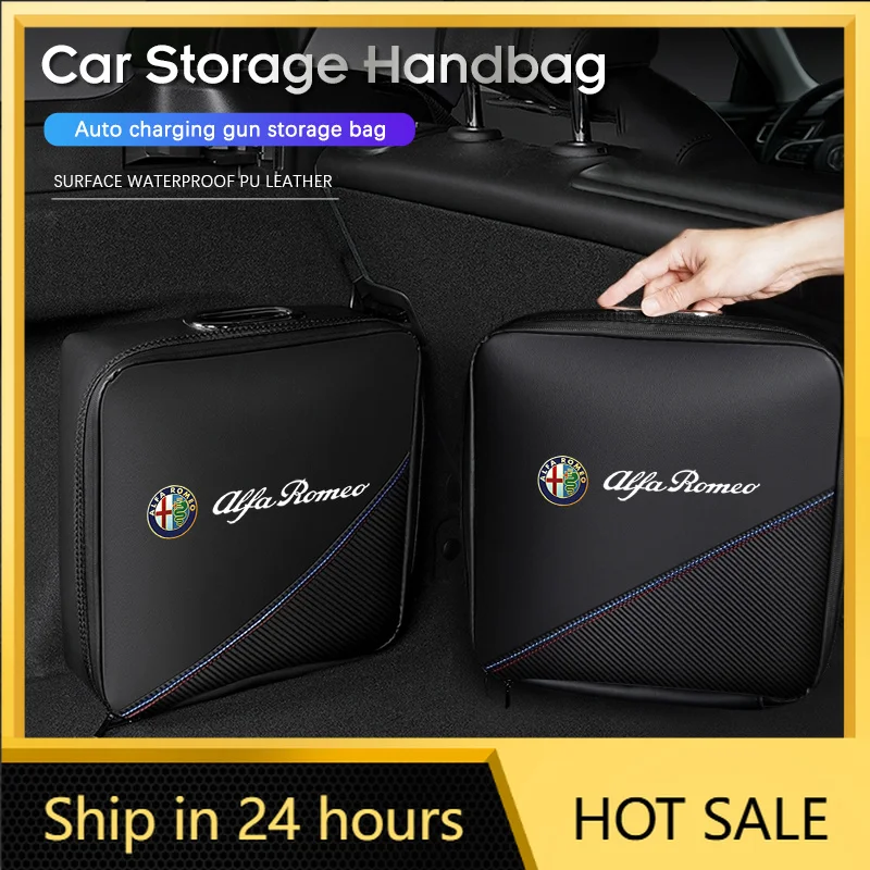 

2026 Hot Car Stickers Car Charging Gun Storage Bag Auto Trunk Organizer Handbag For Alfa Romeo Junior Tonale Giulia Stelvio 159