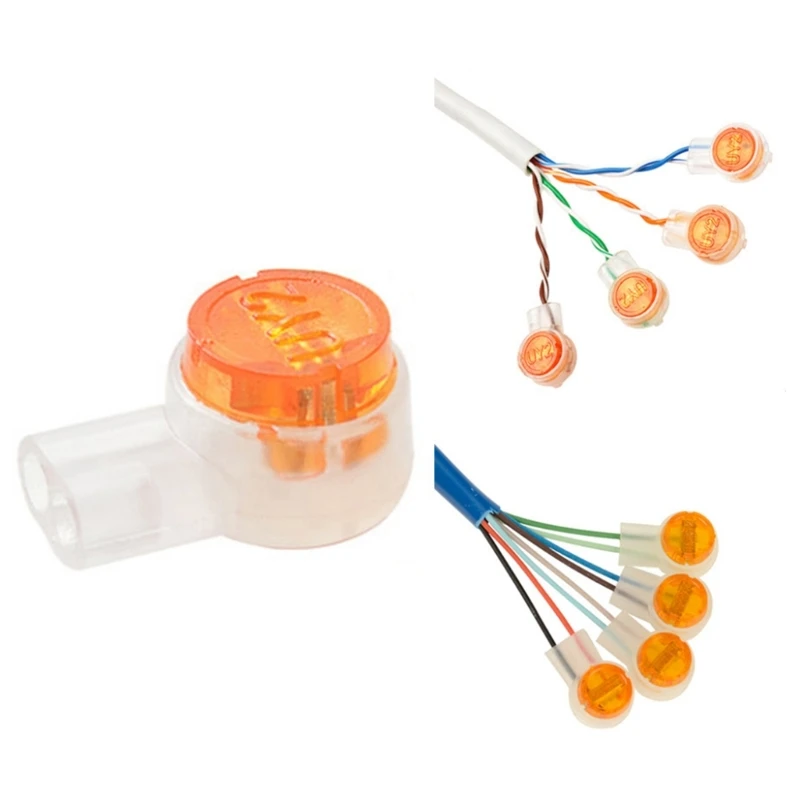 100PCS Waterproof Orange Clear Button Telephone Wire Connectors UY2 Butt Splice Connector K2 Network Cable Terminals