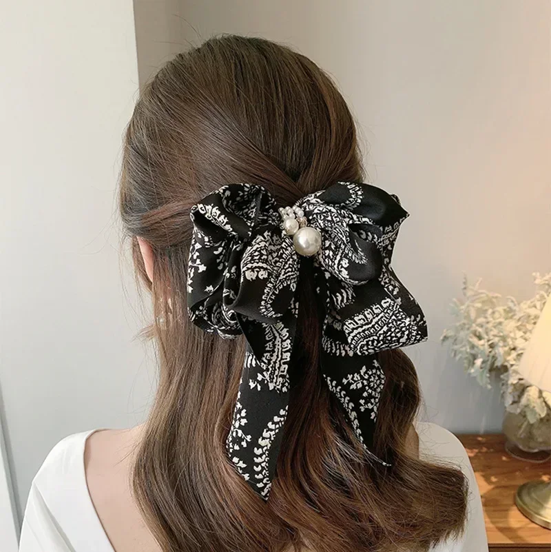 Korean retro houndstooth big bow hairpin temperament flower back of the head top clip spring clip shark clip