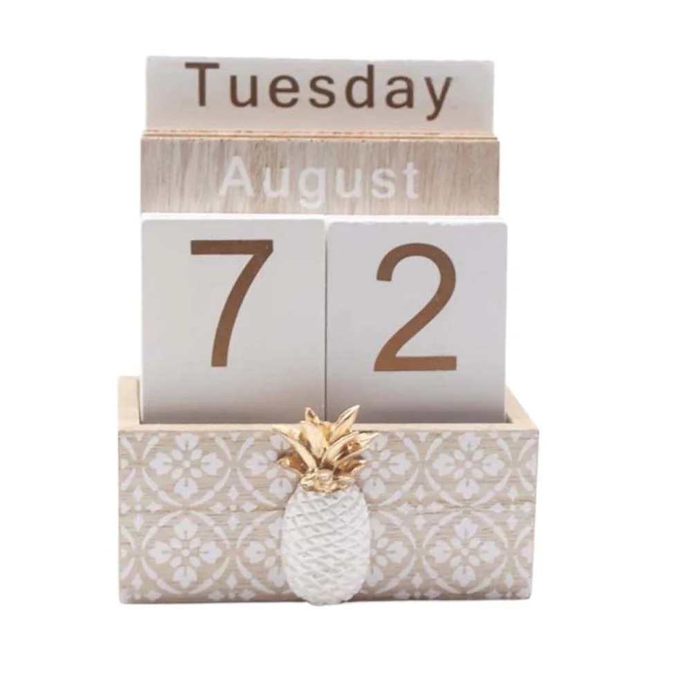 الجمالية خشبية التقويم الدائم الصبار الأناناس أجندة مكتبية /رزنامة مكتبية زخرفة ديكور المنزل قابلة لإعادة الاستخدام عرض التاريخ حلية #1