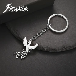 Phoenix Keychain Gift for Woman Men Key Chain Ring Reborn God Bird Supernatural Amulet Stainless Steel Pendant Design Jewelry
