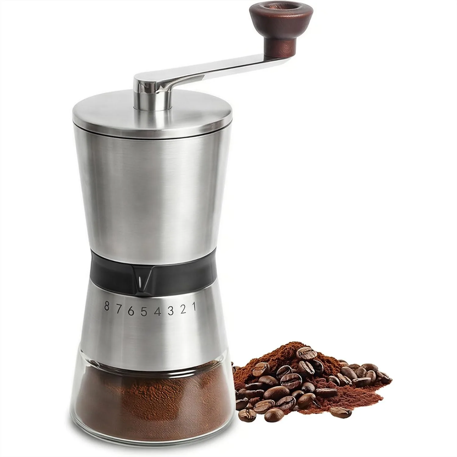 

78g Manual Coffee Grinder with Ceramic Burr, Adjustable Grind Settings, Glass Jar, Portable for Home Travel Camping