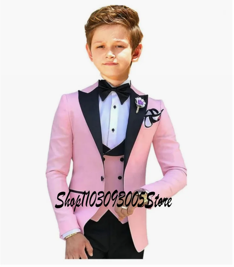 

Pink Boys Suit 3 Pieces Kids Wedding Tuxedo Jacket Pants Vest Child Fashion Custom 2-16 Years Old Clothes