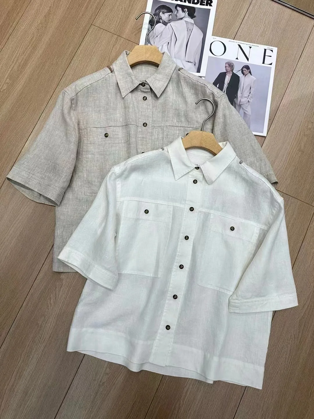 Women's Linen Short Sleeve Shirt and Straight Shorts Set, Female Set, New, High Quality, 2 Pcs, 2024