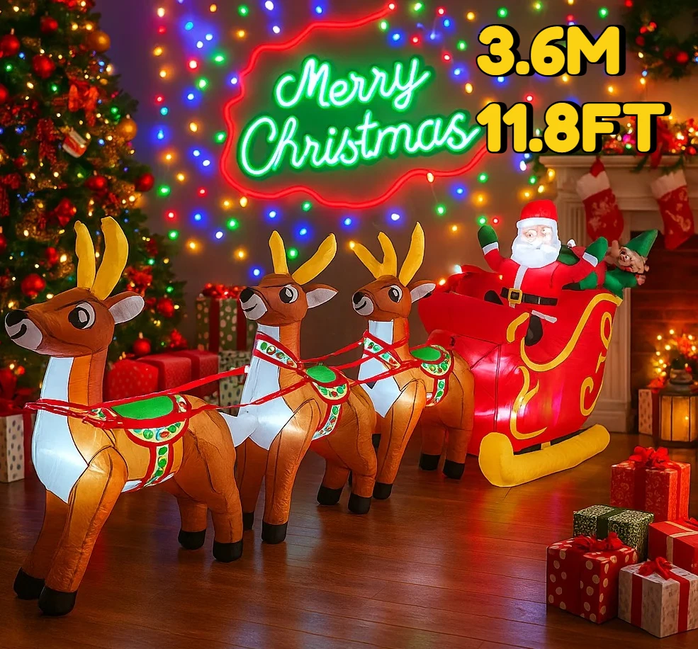 

11,8 футов надувные игрушки рождественские украшения надувной олень Санта-Клаус сани игрушки двор рождественские украшения светодиодные фонари поставки