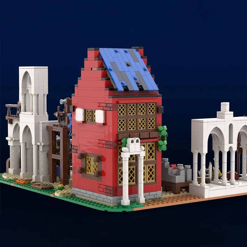 Bloques de construcción escolares MOC de Stonemasons medievales, 1187 Uds., bricolaje, castillo Modular, taller, arquitectura histórica creativa, juguete para niños