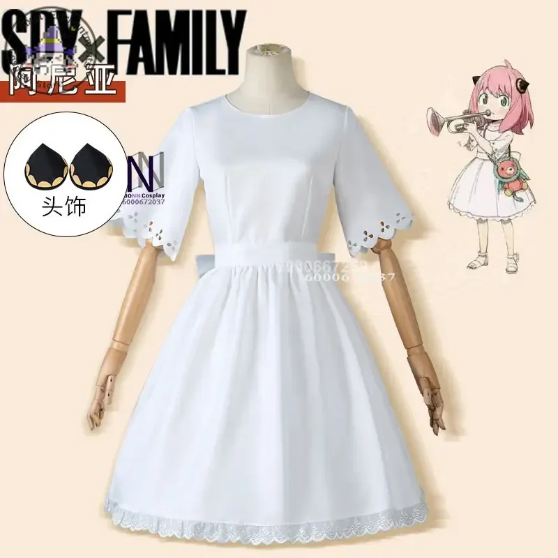 

Anime Spy X Family Anya Forger Cosplay Adult Kids Costume Halloween Party Roleplay Set White Dress Headdress Wig Daily Wear