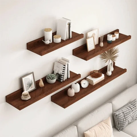 Space Saving Wooden Floating Shelf Minimalist Style Decorative Display Stand Rustic Bookshelf Organizer Living Room