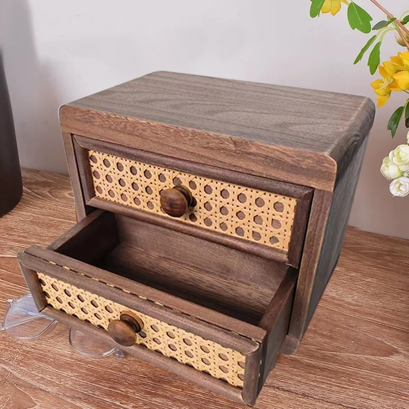 กล่องเก็บของบนโต๊ะทำงานไม้เนื้อแข็ง แบบลิ้นชัก ตู้จัดระเบียบบ้าน สีไม้ธรรมชาติ สำหรับสำนักงานและโต๊ะทำงาน