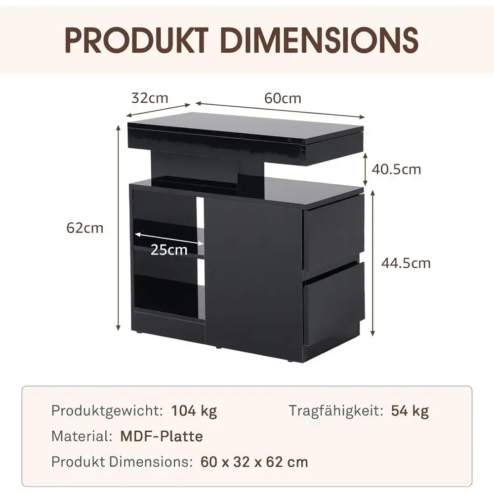 LED End Tale with Power Outlet, High Glossy Soa Side Tale, Small Nightstand with Der and StoraCainet, Narrow Side Tale with Char