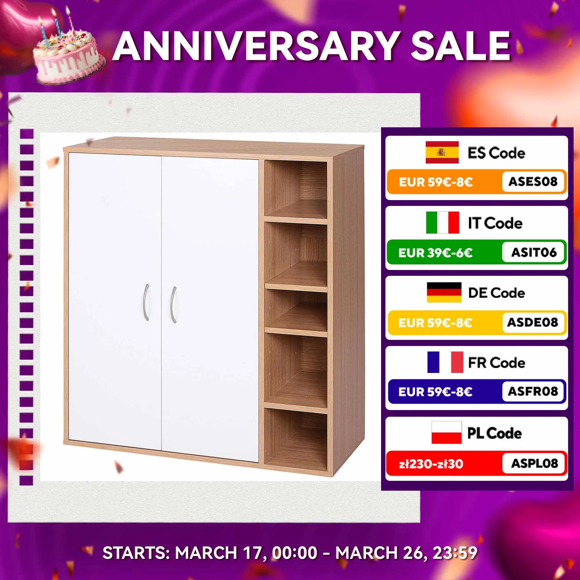 HOMCOM Armario Gabinete Console Aparador Buffet Mueble Organizador Estantes