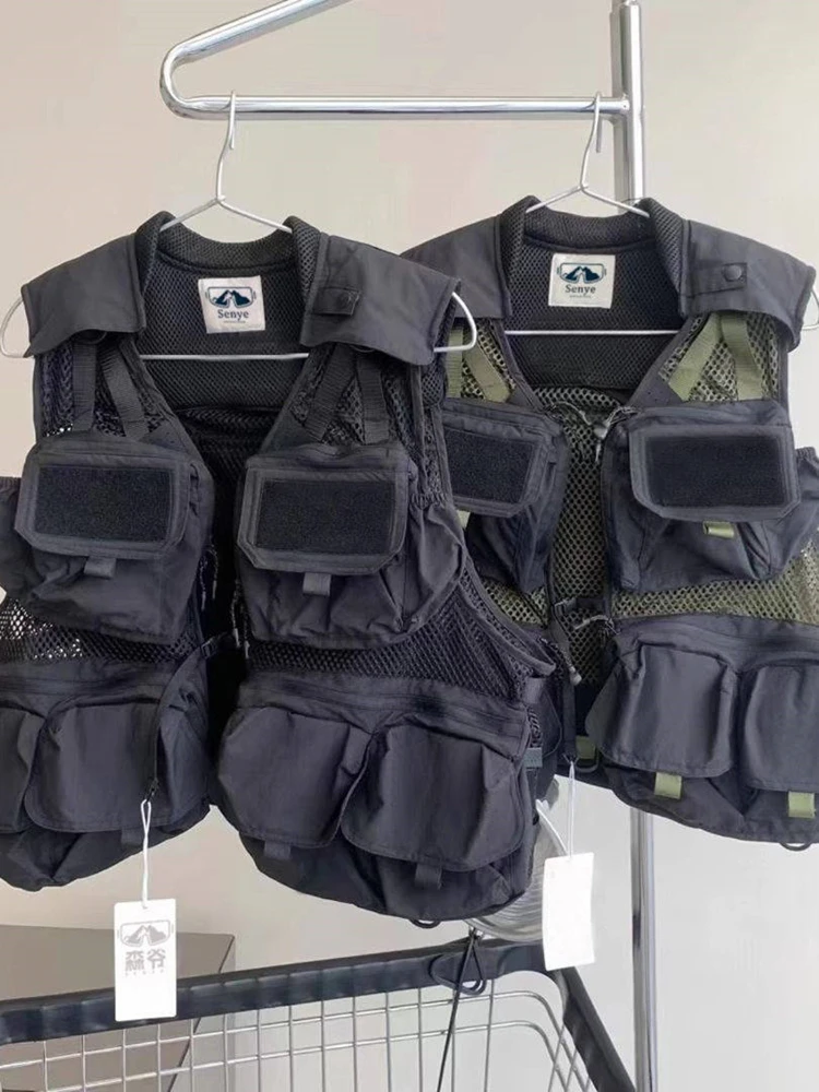 Street Handsome Men Women Shoulder City Functional Style Fishing Splicing Vest Outdoor Camping Travel Multi Pocket Vest