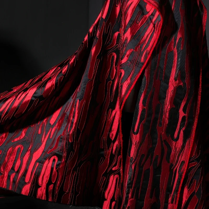 Vermelho e preto rosto abstrato tridimensional jacquard textura tecido roupas criativas vestido terno designer tecido