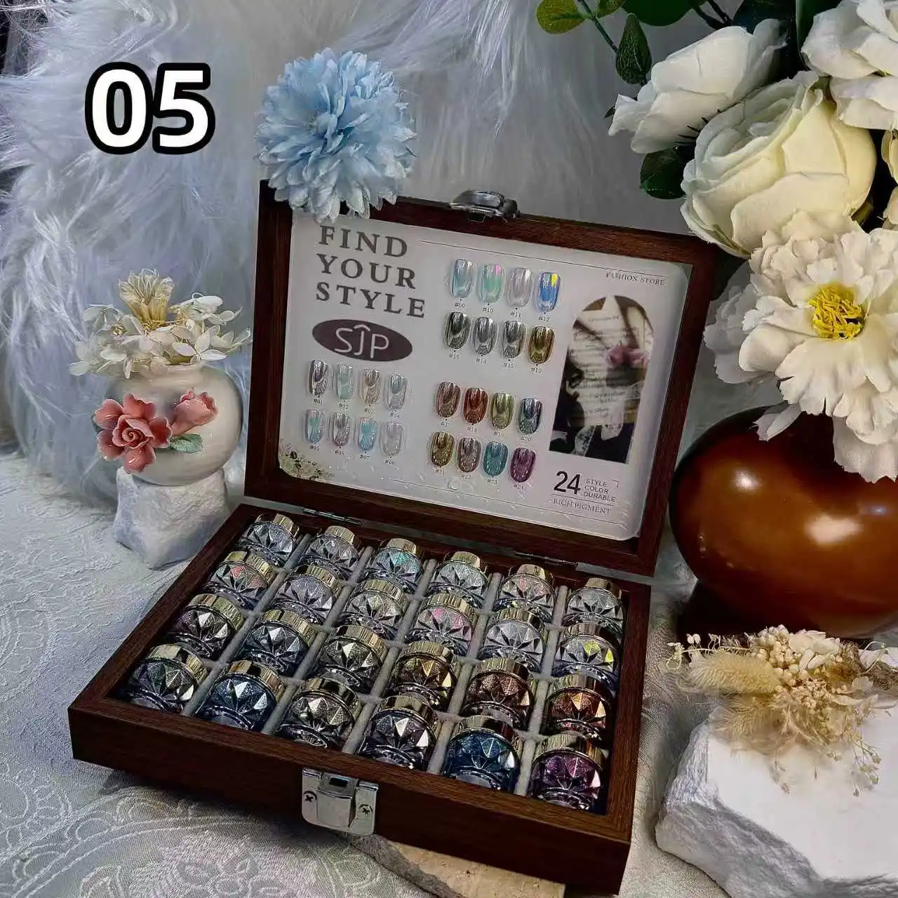 

24 color New Aurora Chrome Powder Nai set high-end mirror magic mirror powder set with storage box colorful bright nail art powd