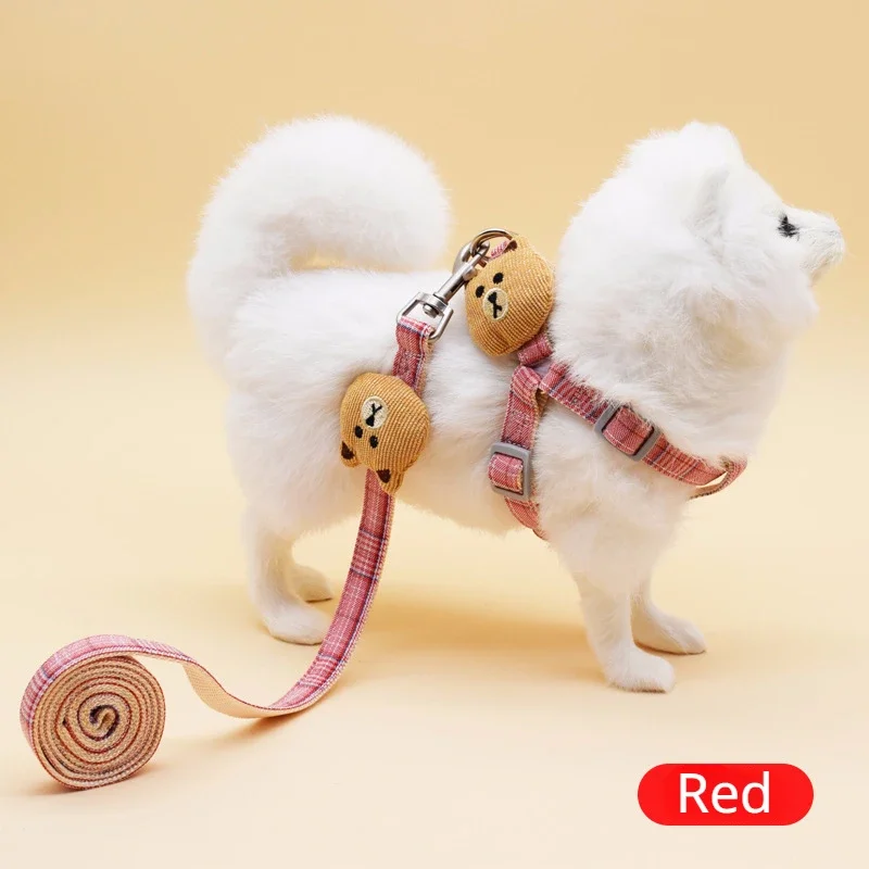 

Cat Dog Harness Vest and Leash Set for Small Medium Dogs Summer Comfortable Breathable Cute Bear Chest Strap Pet Supplies