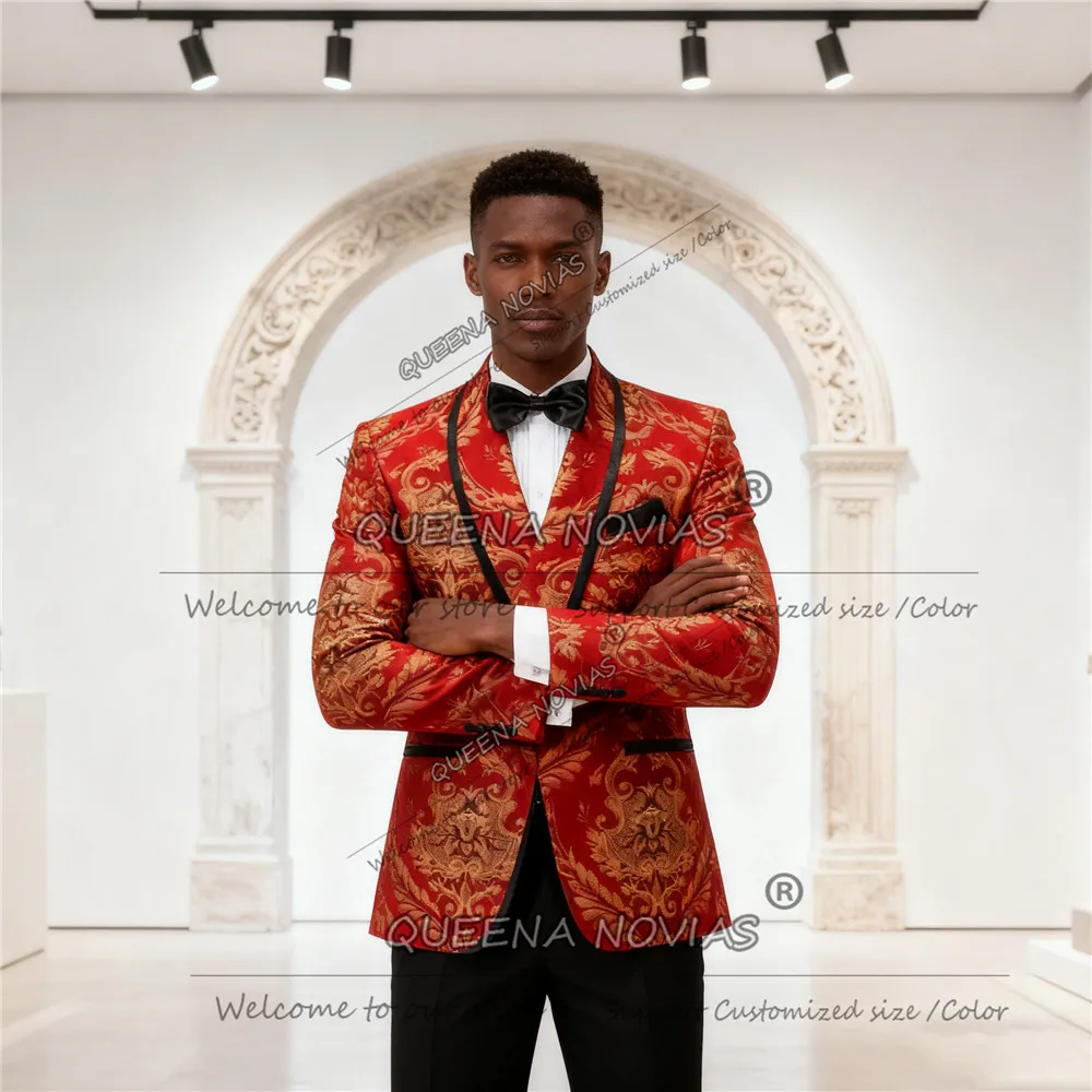 

Man Classic Jacquard Suit Attire Double Breasted Jacket Pants 2 Pieces Sets Italian Design Groom Wedding Tuxedos Outfits 2026