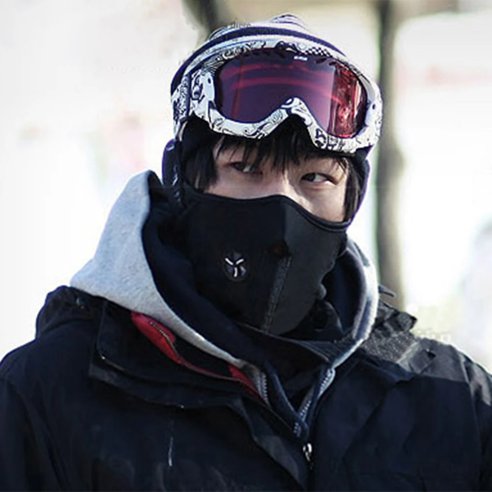 Masker Bersepeda Musim Dingin Hangat Tahan Angin Tahan Debu Penutup Setengah Wajah Sepeda Motor Masker Wajah Ski Termal Bulu Kutub Jaring Sejuk