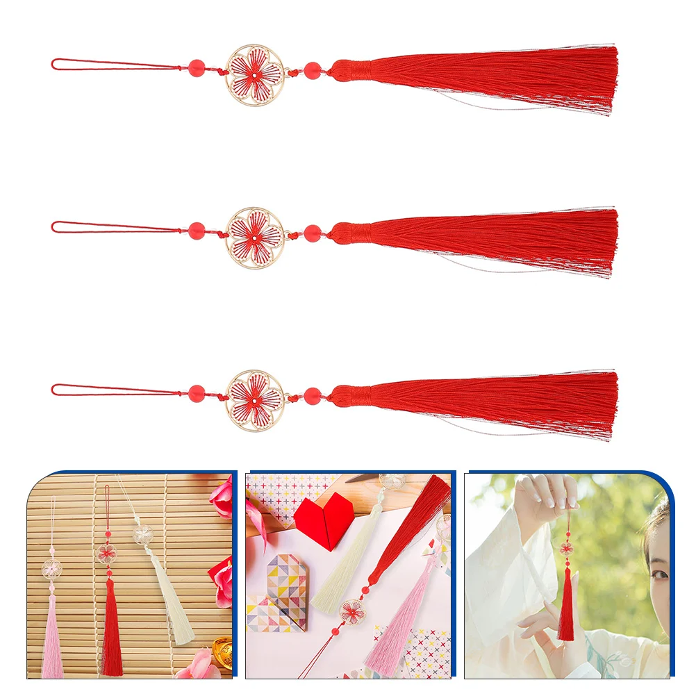 

3pcs Polyester Flower Tassel Pendant for DIY Bookmarks Fan Decor Hanging Car Key Bag Lightweight Practical Storage