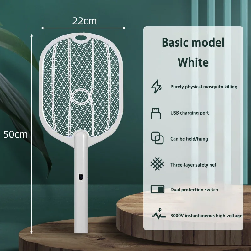 Portable 2 In 1 Electric Mosquito Killer Fly Swatter Trap 3000v With Type-C Rechargeable Portable Mosquito Racket Insect Killer