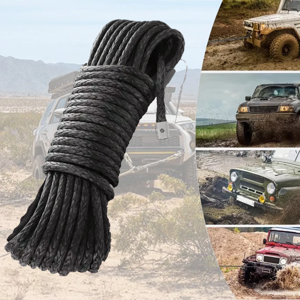 26mx9mm Tow Strap Extension 26500 LBS, Synthetic Recovery Cable Winch Rope Line ATV UTV 4WD Tow Rope 4x4 Offroad Accessories