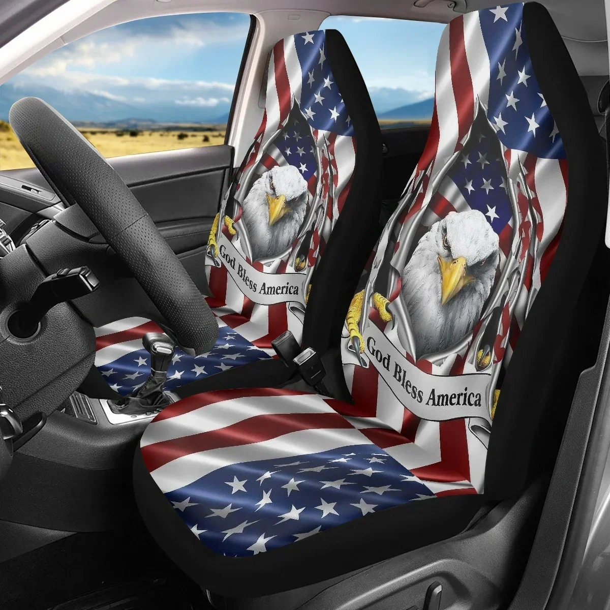 Car Seat Covers American Country Flag Eagle Pattern Car Accessories for Woman Men Comfort Material High Quality Vehicle Supplies