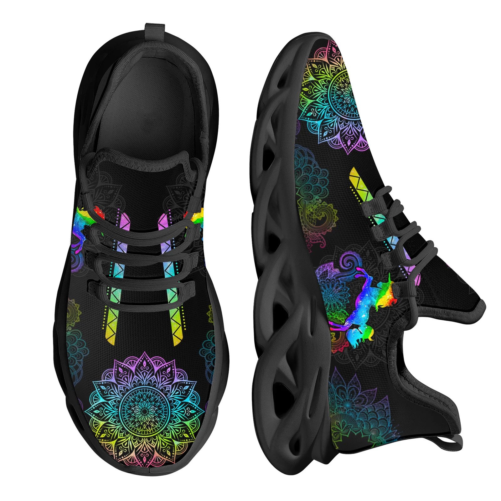 INSTANTARTS Lightweight Mesh Sneakers Women's Comfort Running Shoes Mandala Horse Design for Ladies Non-Slip Walking Footwear