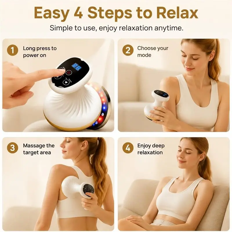 B82B-Electric Gua Sha Massage Tool 4-In-1 Rechargeable With 9-Level Suction& Heat Therapy Lymphatic Drainage Function
