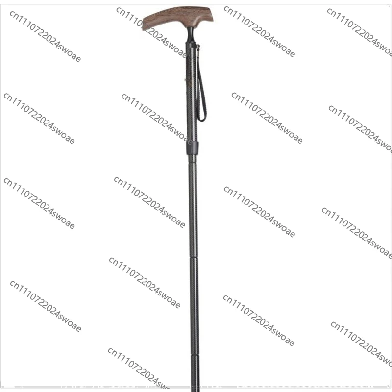 3K plain weave carbon fiber 5-section folding telescopic Japanese old man crutches solid wood grip lightweight folding