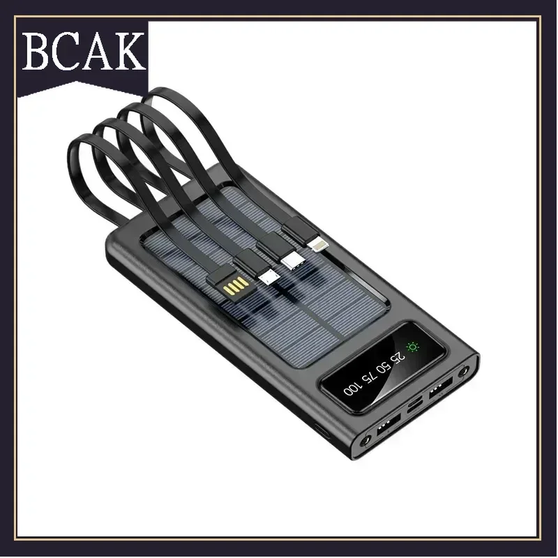 BCAK 500000MAH 200000mAh 100000mAh Solar Power Bank Convenient Built-in  Cable Outdoor Camping Mobile Power Supply Cell outdoor