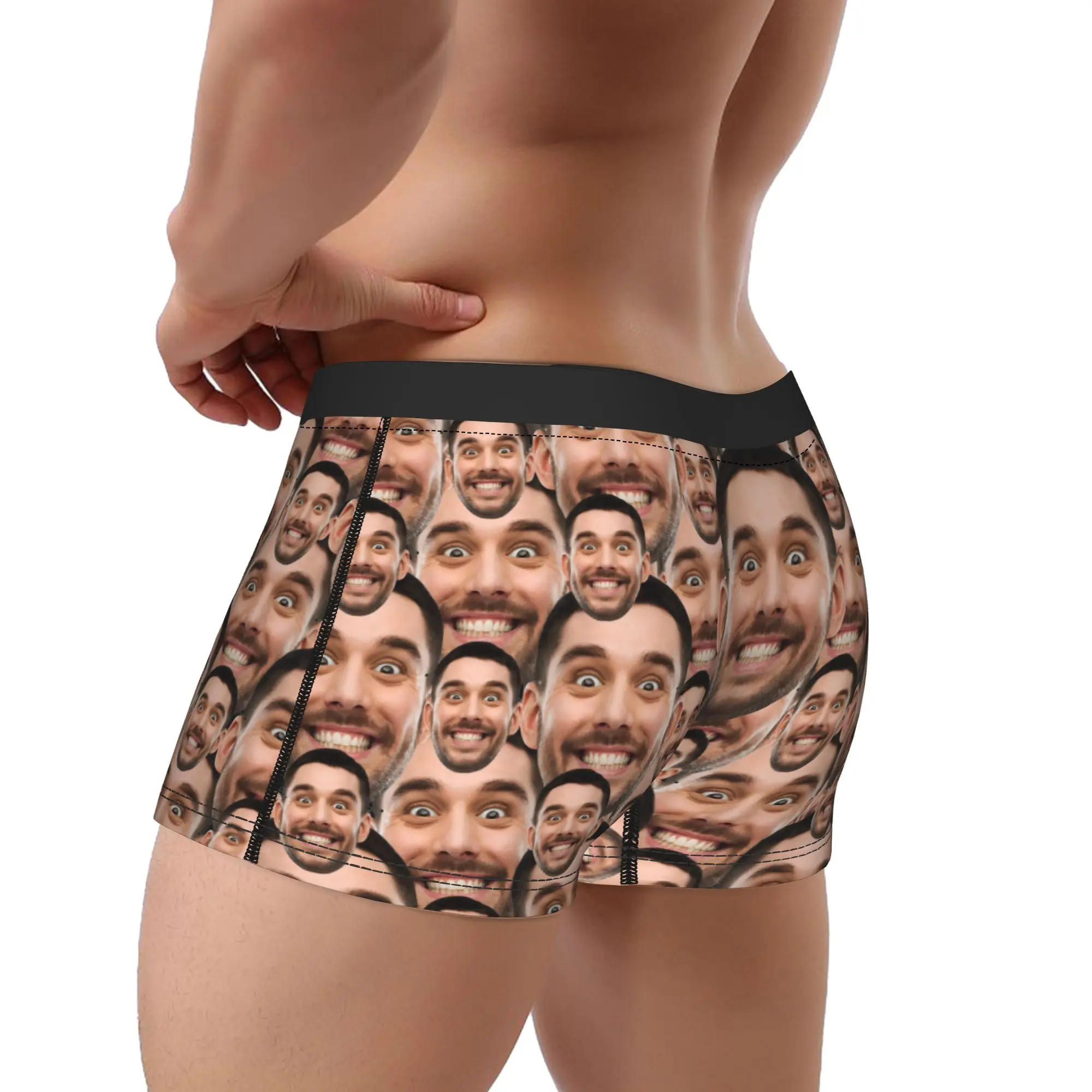 Custom Photo Underwear  Men's Underpants Design Breathable Trunk Trenky Shorts Briefs Big Size image 3