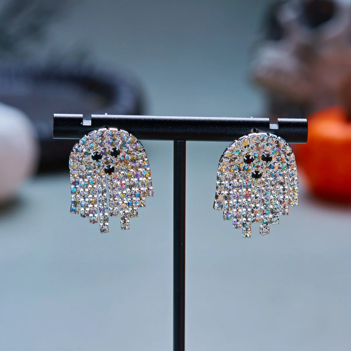 Niedliche Cartoon-Geister-Ohrstecker mit Strass und Quasten für Damen, Punk-Geister-Ohrringe, Halloween-Karneval-Party-Schmuck – Detail 31