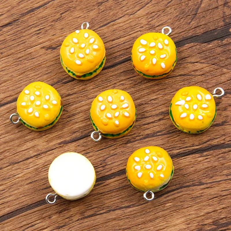 10Pcs 17*20mm Cute Resin Hamburger Sandwich Charms Pendants Patch For DIY Earrings Key Chains