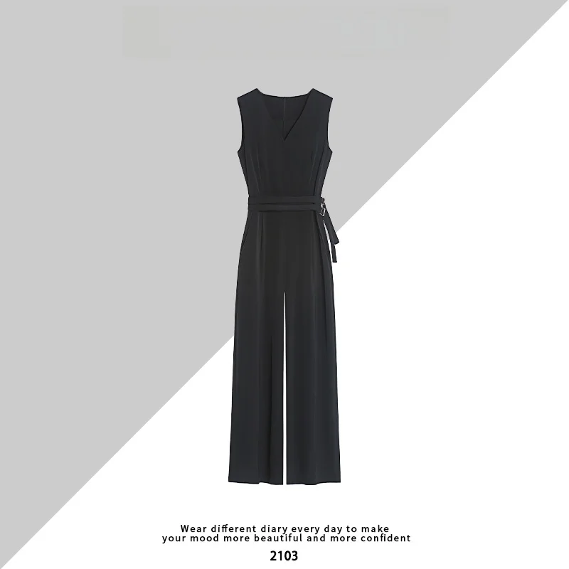 

Profional Wide Leg Jumpsuit Women's Summer Faion Commute Queen V-ne High End Feeling irt Set Women's Casual Pants