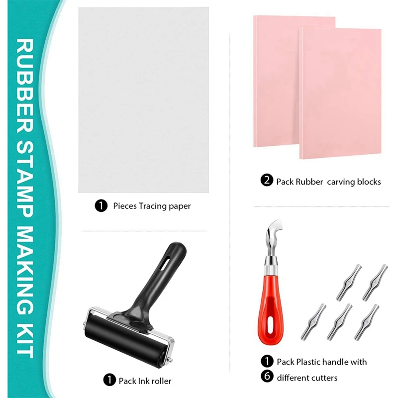 3X Stamp Making Kit,Block Printing Tool Kit,Linoleum Cutter With 6 Type Blades,Tracing Paper For Craft Stamp Carving