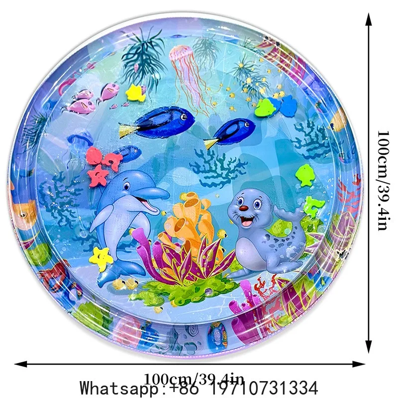 1pc 100cm/39.4inch PVC Baby Playing Water Mat Purple Round Seal Pattern Toddler Pad Kids Early Education Activity Toys Cushion