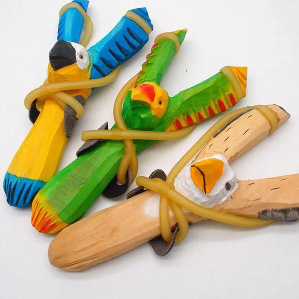 Mixed Styles Creative Wood Carving Animal Slingshot Toy Cartoon Animals Hand-Painted Wooden Sling Shot Crafts Kids Gift