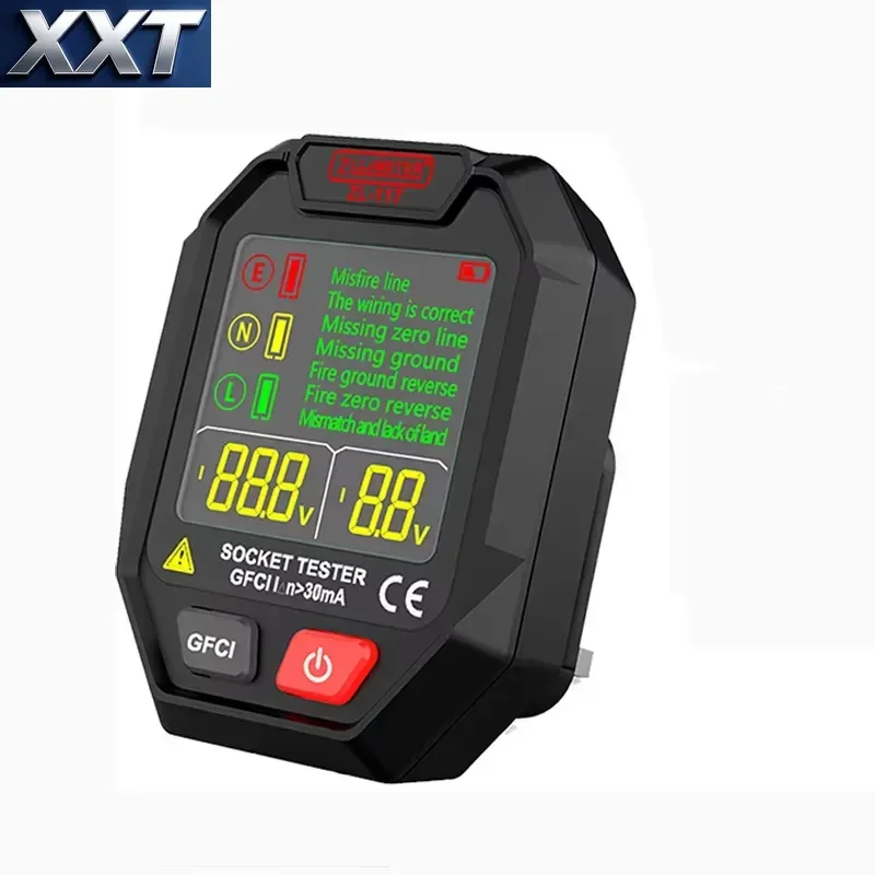 XXT European Standard High Visibility Black Digital GFCI RCD Socket Tester ZL117 Industrial Analog Digital Electrical